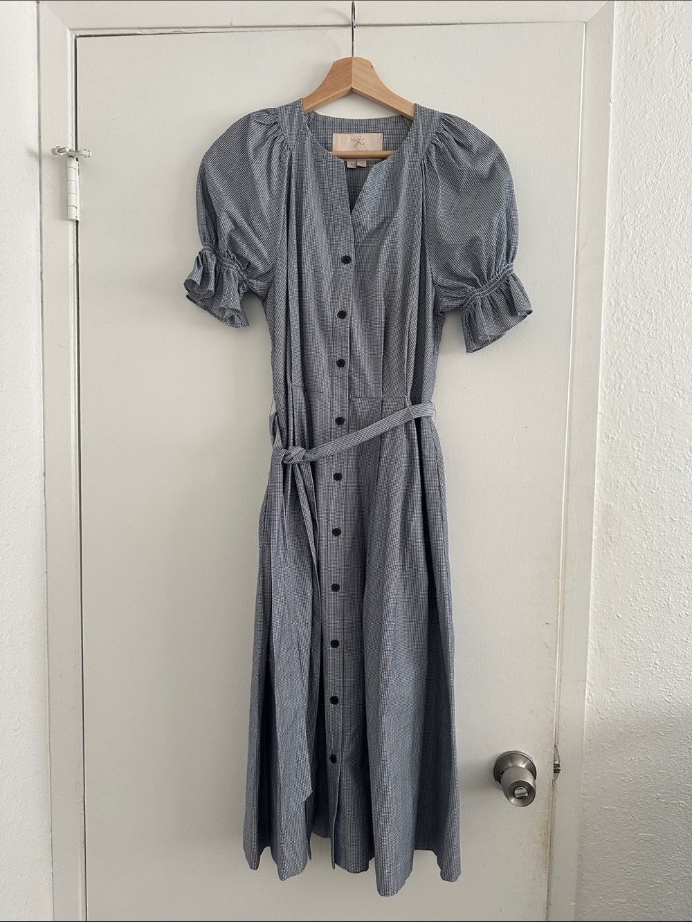 Gal Meets Glam Steel Blue Button-Front Midi Dress with Tie Waist